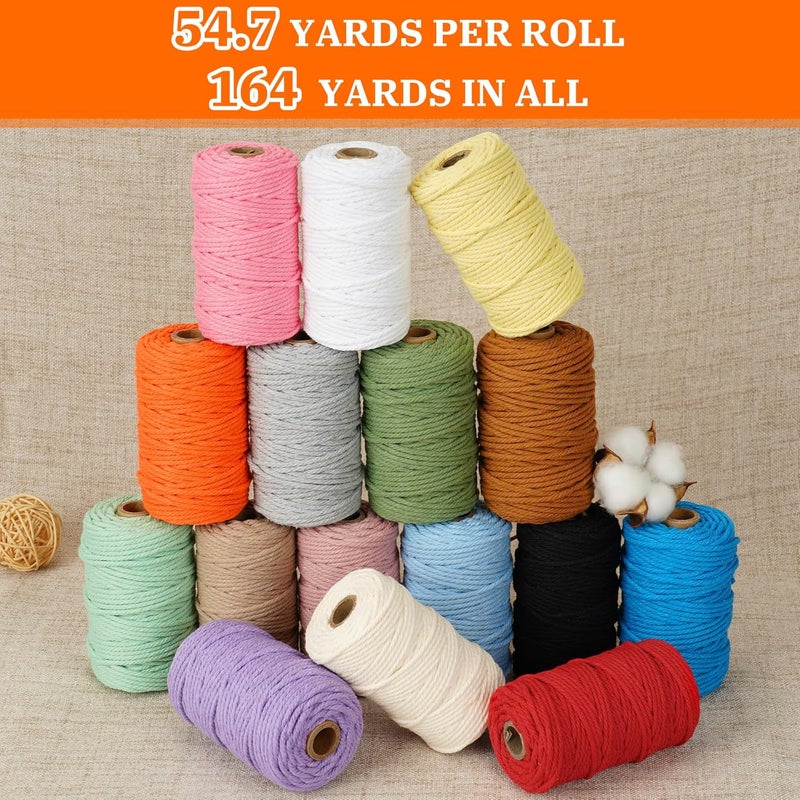 PHUNTTEK Macrame Cord 3mm x 164 Yards, 3 Rolls Orange Colored Macrame Cotton Cord Rope Kit Macrame Yarns Bulk String 4 Strands Twisted for Wall Hanger Plant Hanging DIY Crafts Knitting Macrame Supplies - Image 5